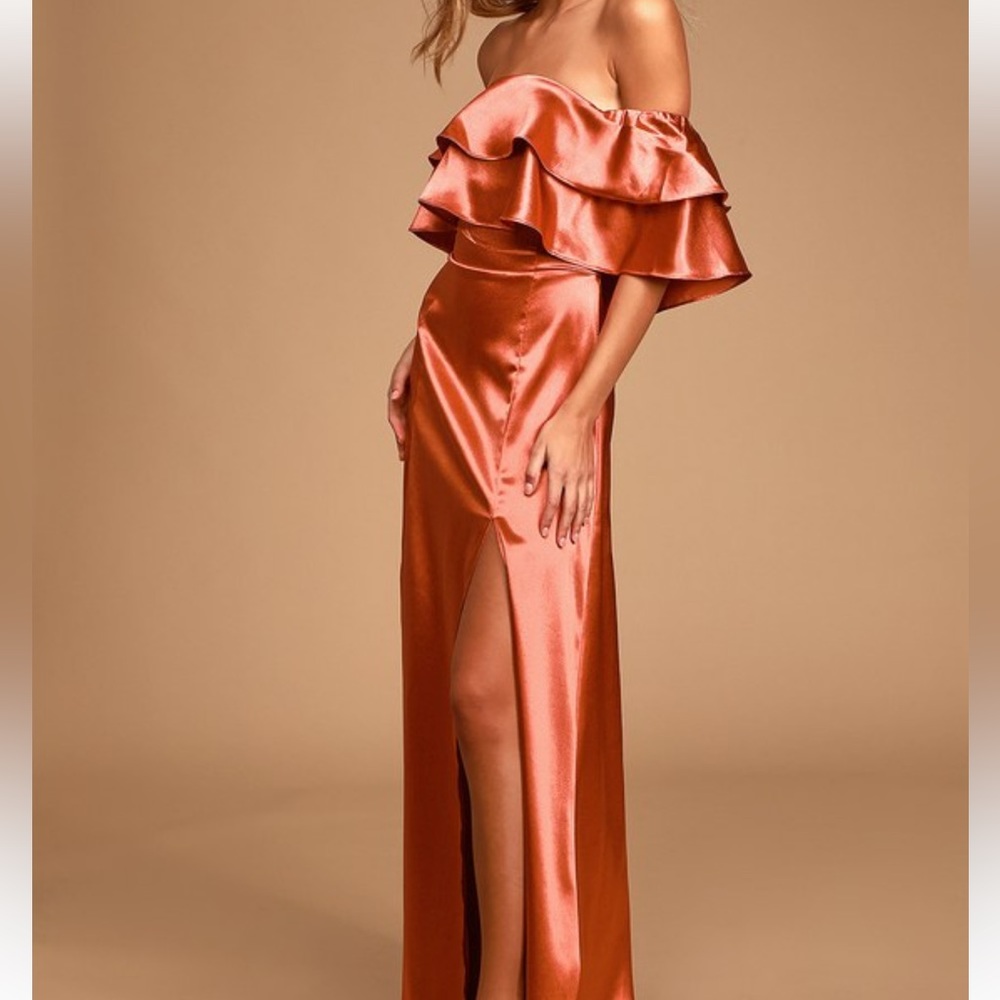 LuLus Satin Rust Orange Maxi Dress